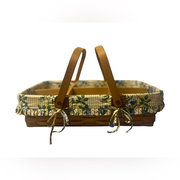 Vtg Longaberger Lined Storage Solutions Wooden Basket 8 Divider 2 Handles Tray - Picture 1 of 11